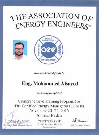 د. محمد السيد يحصل على شهادة مدير طاقة معتمد من قبل جمعية مهندسي الطاقة – الولايات المتحدة الأمريكية